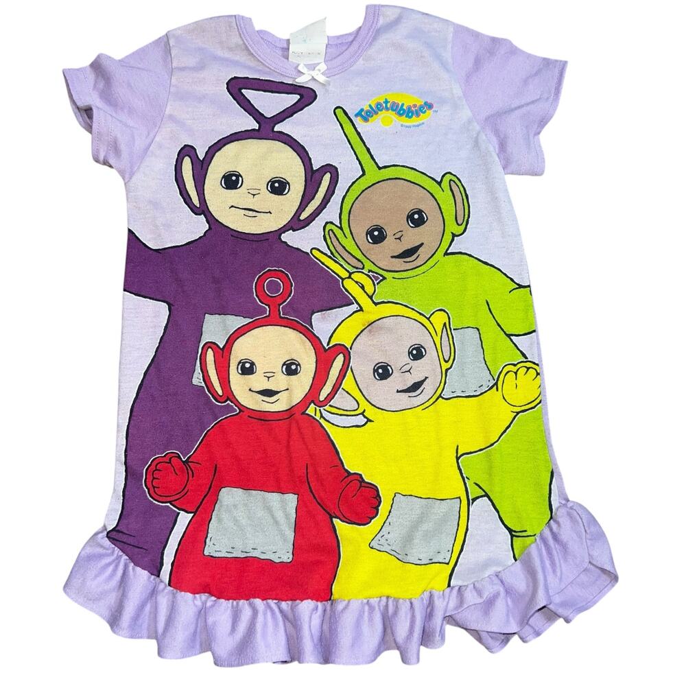 Vintage Teletubbies Ragdoll graphic purple ruffled girls nightgown *flawed